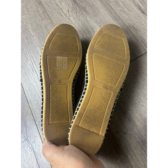 Tory Burch Espadrille Flats Black Leather Logo Size 8.5 Casual Slip On - Picture 5 of 6